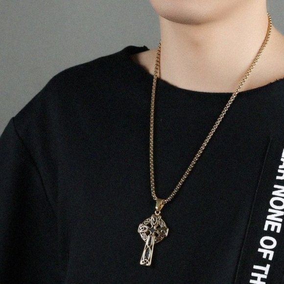 "Engraved Celtic Cross Necklace for Men, BL55590082 - Picture 3 of 3
